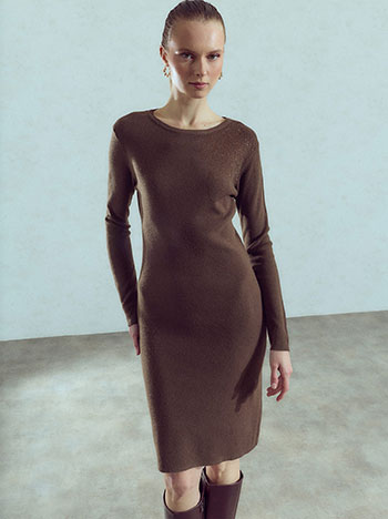 Knit dress with rhinestones in brown