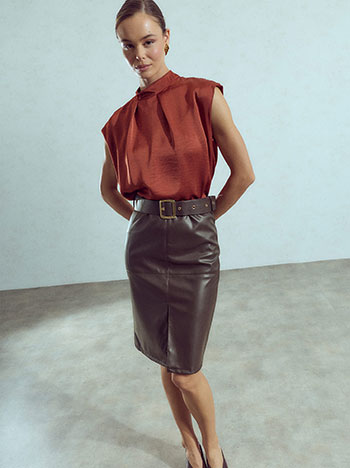 Midi skirt leather effect in brown