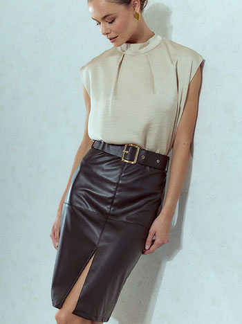 Midi skirt leather effect in black