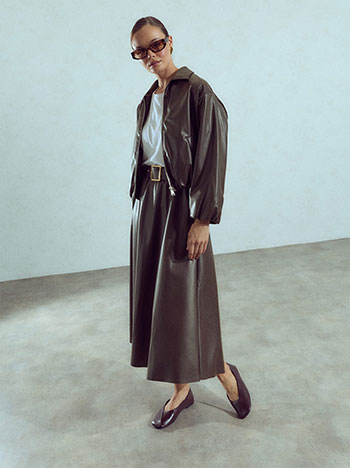 Midi leather effect skirt in brown