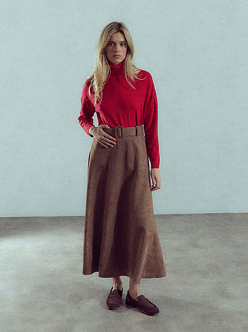Midi faux suede skirt in brown