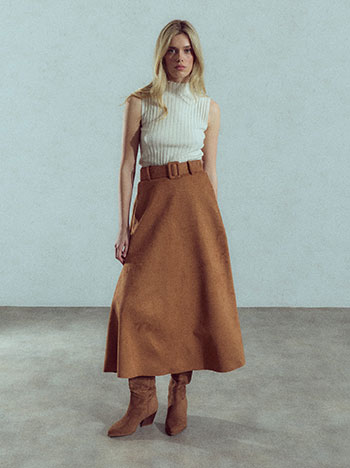 Midi faux suede skirt in camel