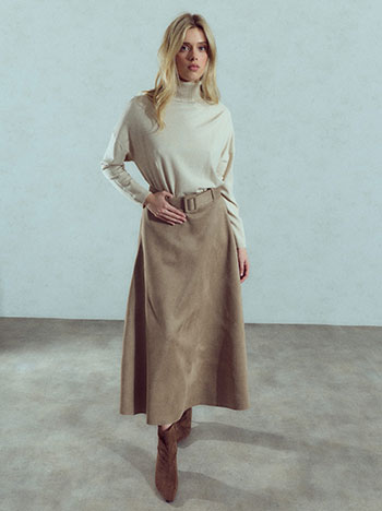 Midi faux suede skirt in light brown