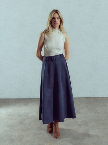 Midi faux suede skirt in dark blue