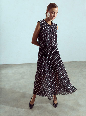 Midi dress with polka dots in black