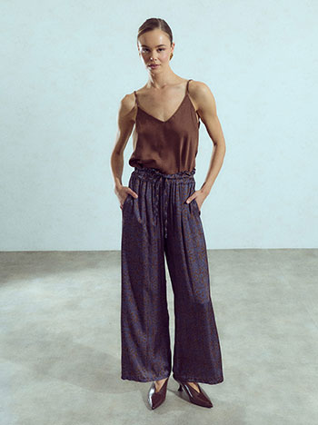 Printed viscose trousers in brown