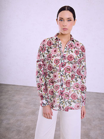 Floral semi-sheer shirt in magenta