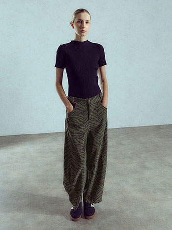 Corduroy zebra print trousers in khaki