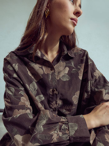 Corduroy floral shirt in brown