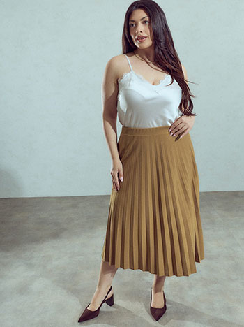 Pleated midi skirt in camel