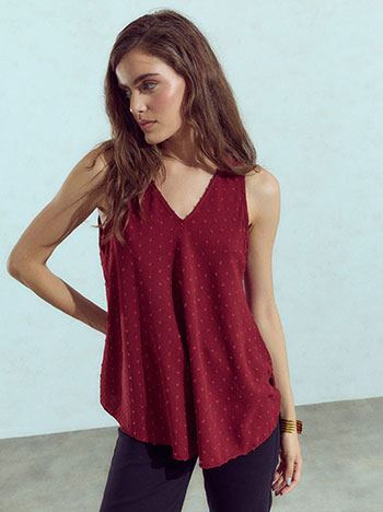 Top with textured details in wine red