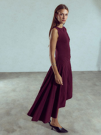 Asymmetric midi dress in dark purple
