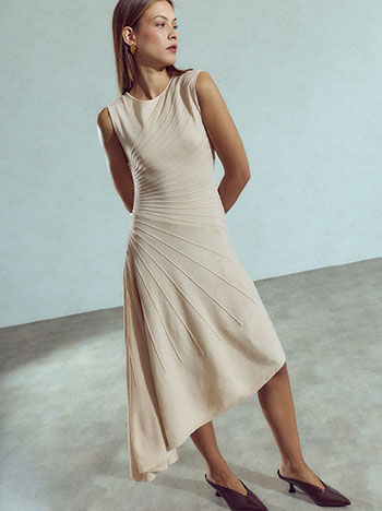 Asymmetric midi dress in beige