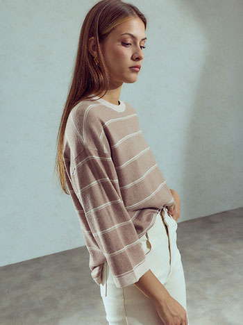 Soft touch striped blouse in beige
