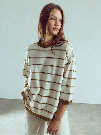 Soft touch striped blouse in olive green