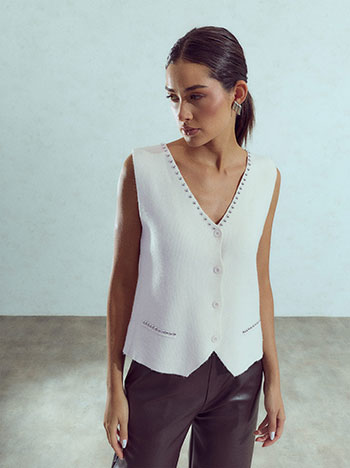 Knit vest with studs in light beige
