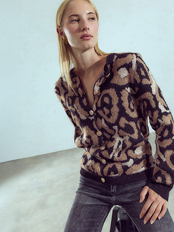 Knit leopard cardigan in black