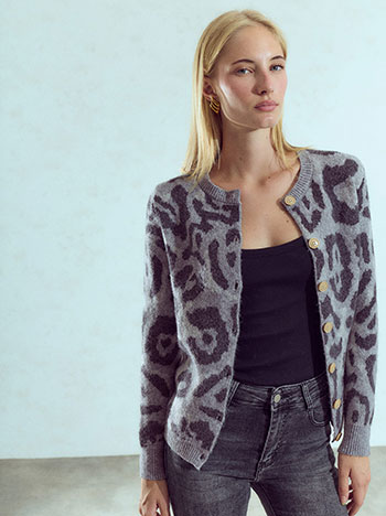 Knit leopard cardigan in grey