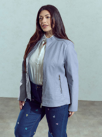 Faux leather biker jacket in sky blue