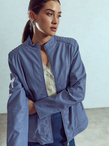 Faux leather biker jacket in blue