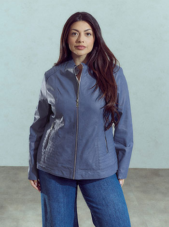 Faux leather biker jacket in blue