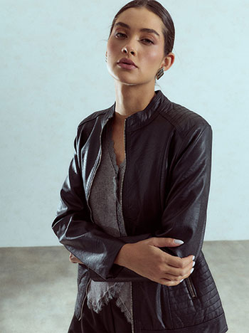 Faux leather biker jacket in black