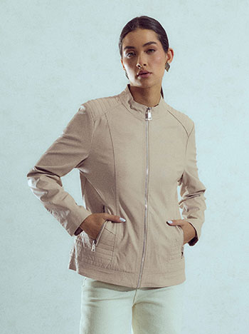 Faux leather biker jacket in beige