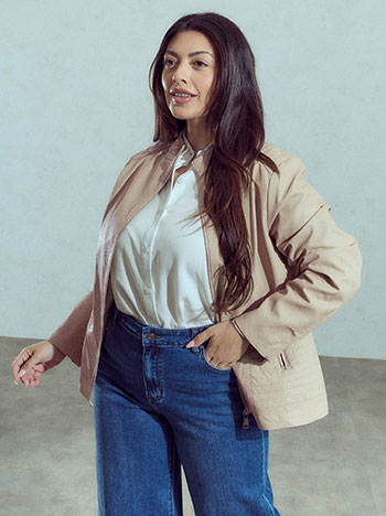 Faux leather biker jacket in beige