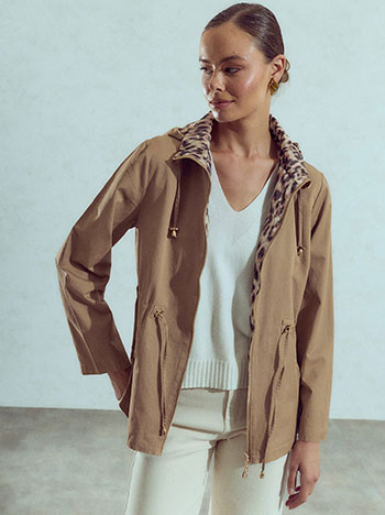 Reversible cotton jacket in light brown