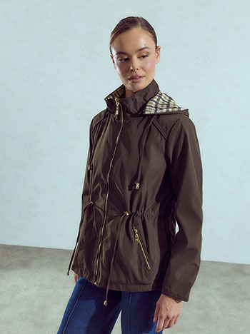 Reversible jacket with a plaid side in brown