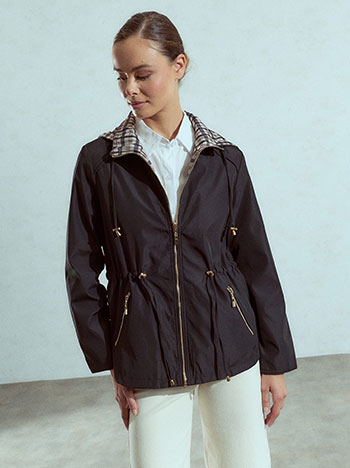 Reversible jacket with a plaid side in black