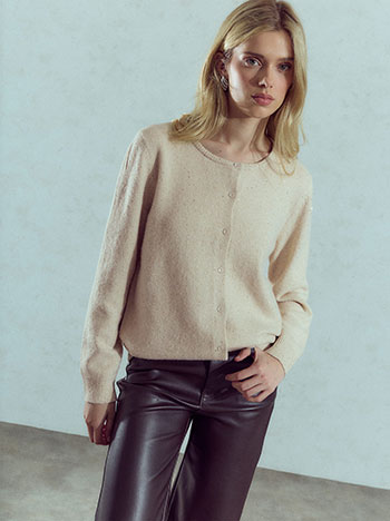 Metallic cardigan with sequins in beige