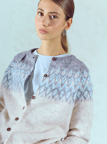 Patterned knit cardigan in light beige