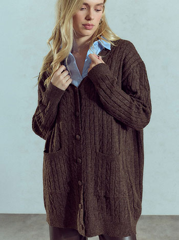 Knit cardigan with pockets in brown