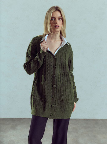 Knit cardigan with pockets in khaki