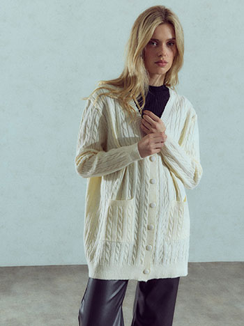 Knit cardigan with pockets in off white