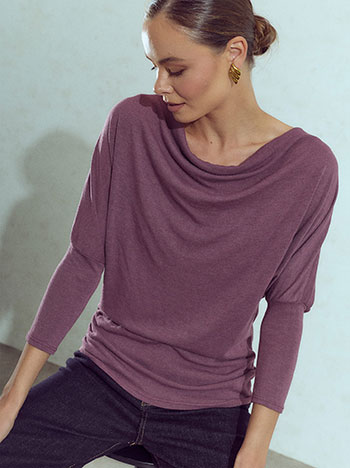 Top with draped neckline in wine red