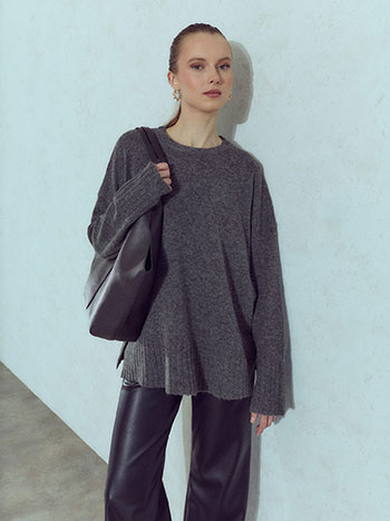 Sweater with side slits in dark grey