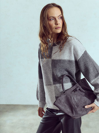 Patchwork knit sweater in grey