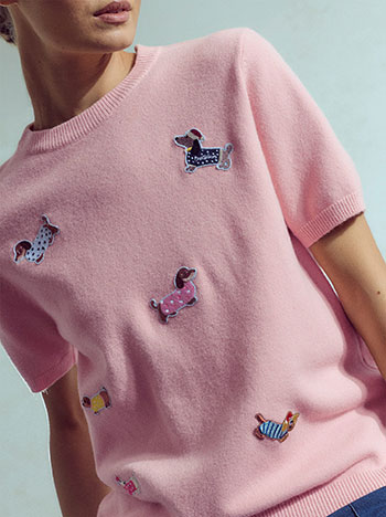 Short-sleeved sweater with dogs in pink