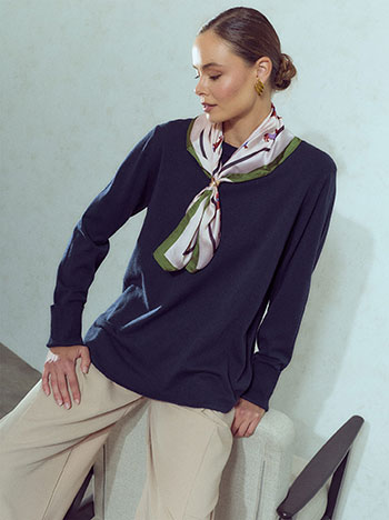 Sweater with detachable scarf in dark blue
