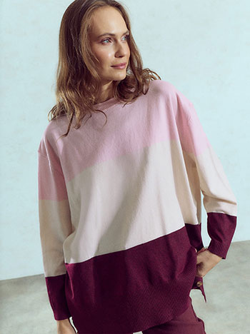 Striped sweater with side buttons in pink