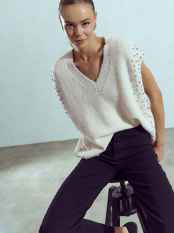 Sweater with strass in light beige