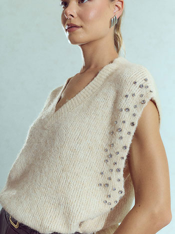 Sweater with strass in beige