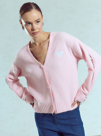 Cardigan with lace details in pink