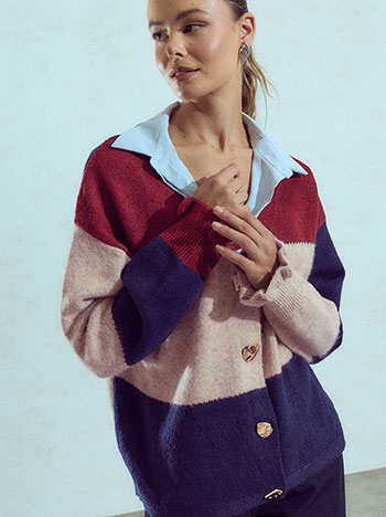 Cardigan with sleeve ruffles in wine red