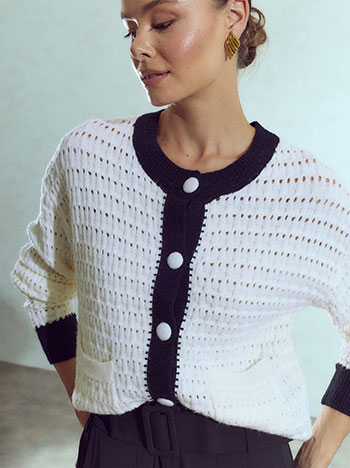 Two-tone knit cardigan in off white