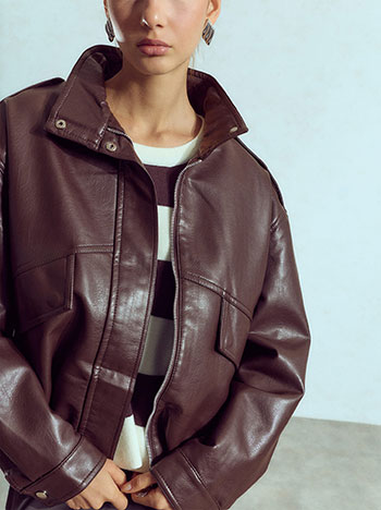 Biker Faux leather jacket in brown