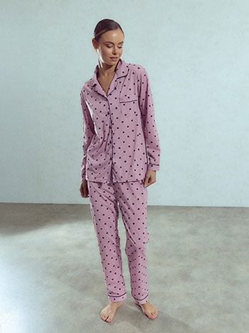 Pyjama set with heart prints in dusty pink