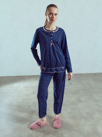 Pyjama set with polka dots in dark blue